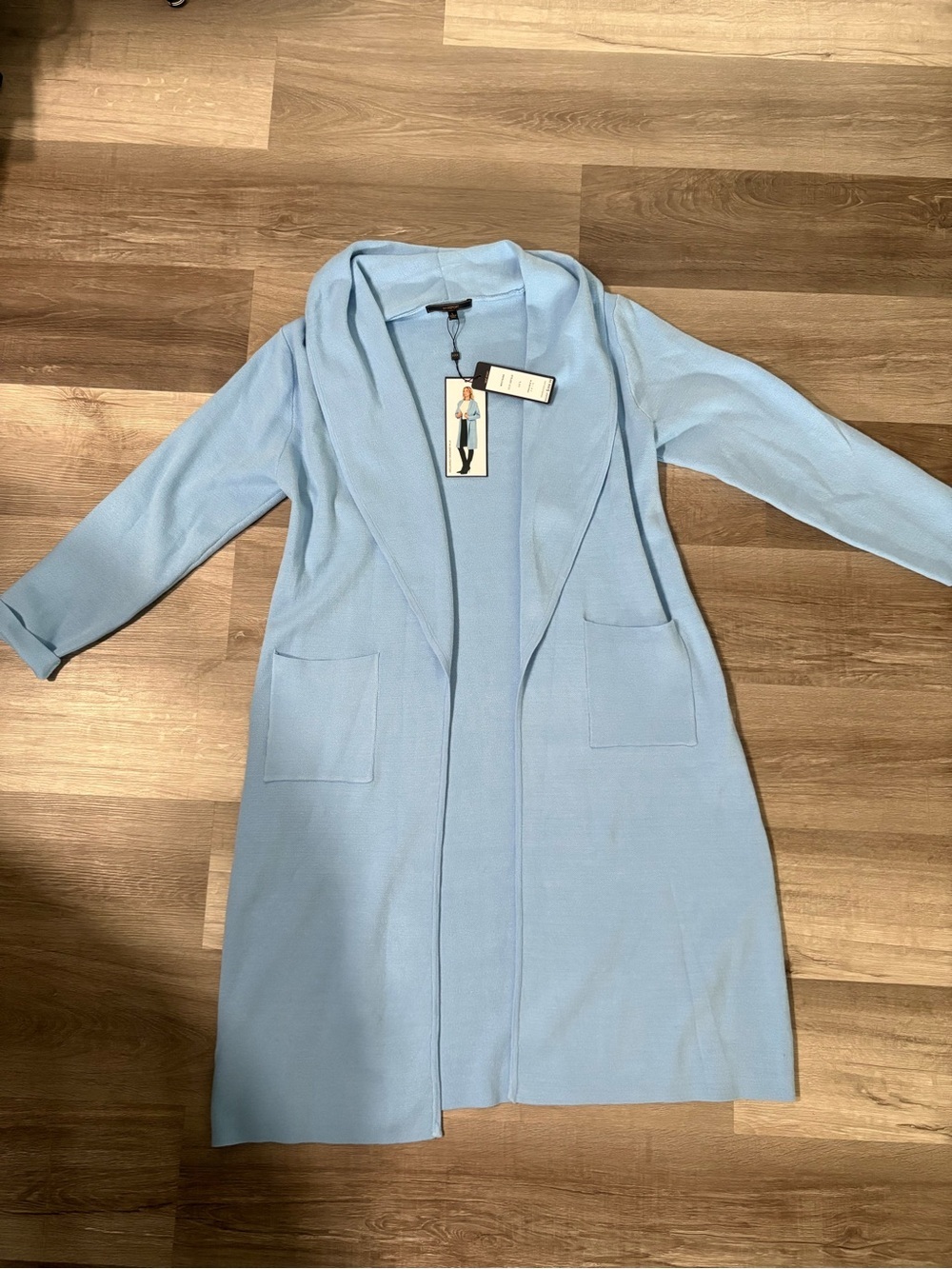 Max Sport Light Blue Open Front Long Cardigan